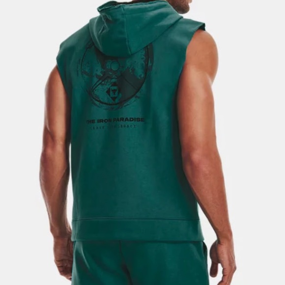 Under Armour Project Rock Sleeveless Full-Zip Hoodie in Coastal Teal (Green) XXL - Picture 2 of 13